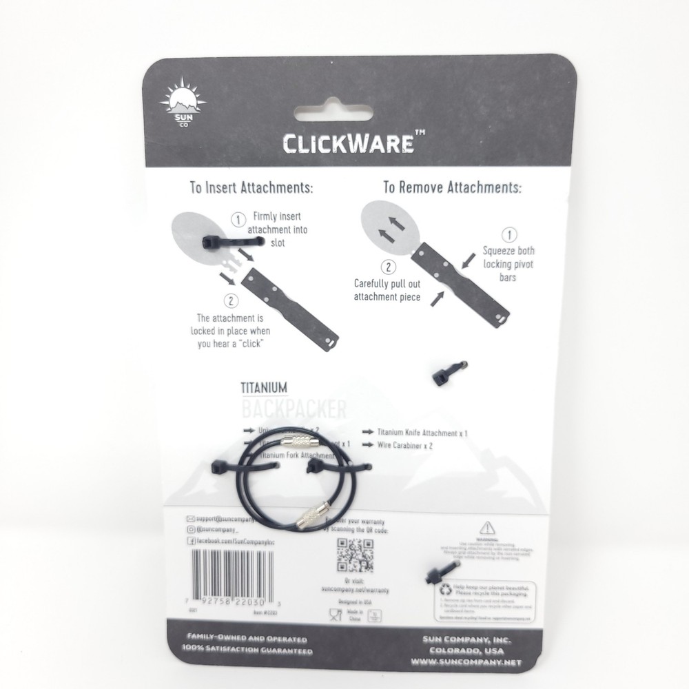 CLICKWARE BACKPACKER Modular Titanium Cutlery Fork, Spoon, Knife, Carabiners