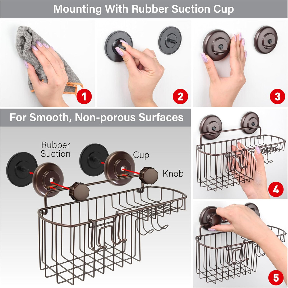 HASKO 2 Pack Shower Caddy Suction Cup with Hooks & Soap Holder, Includes 2 Soap
