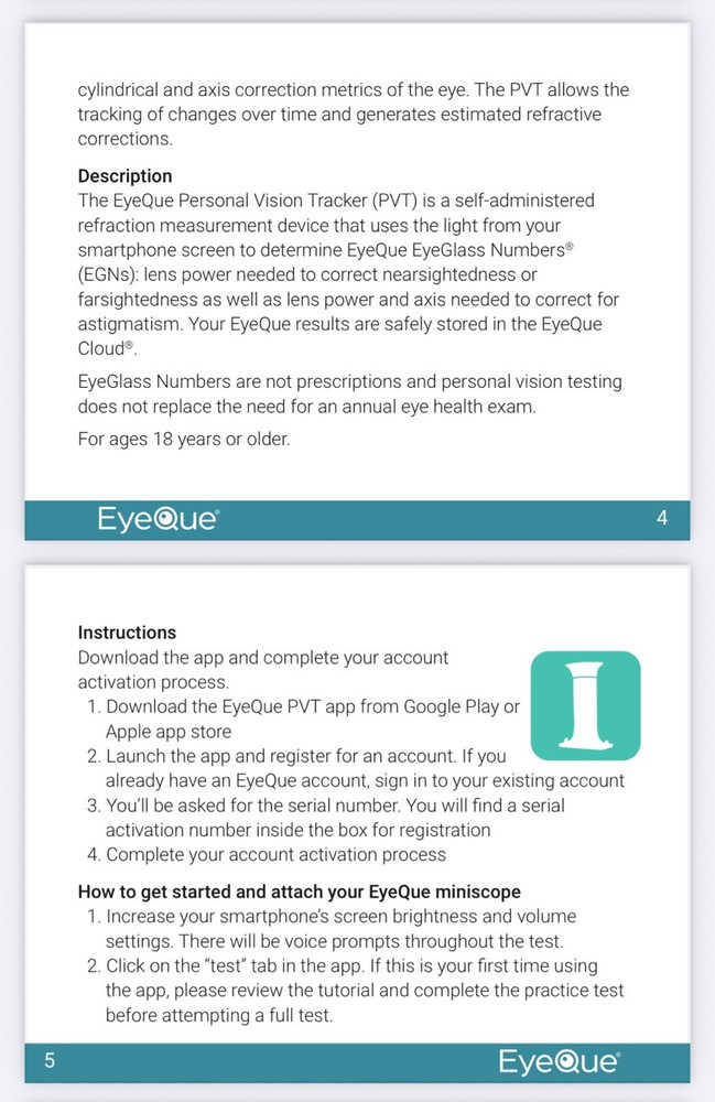 EyeQue Personal Vision Tracker Ophthalmic Refractometer Home Test