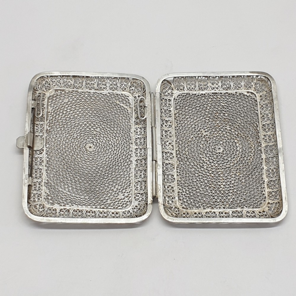 Antique Anglo Indian Solid Silver Filigree Cigarette Case