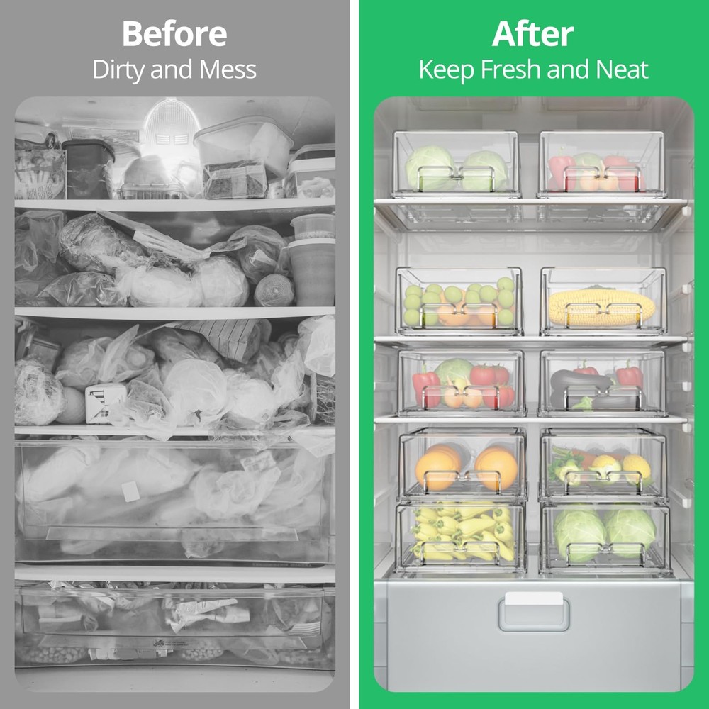 2 Pack Refrigerator Drawers - Fridge Organizer Bins Stackable Storage Drawers...