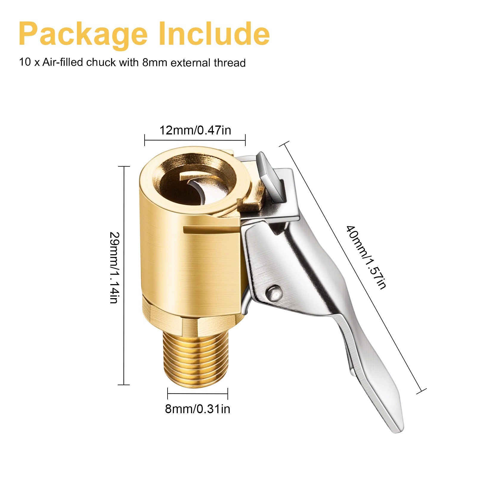 10pcs Brass Open Flow Tire Air Chuck Locking Quick Connect Inflator Hose Adapter