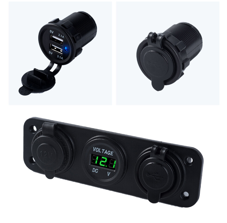 Car Boat RV Switch Panel 2 USB Charger Socket&Cigarette Lighter Voltmeter 12-24V