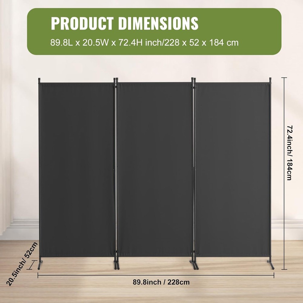 3-Panel Room Divider Folding Privacy Screen – Gray Fabric Partition