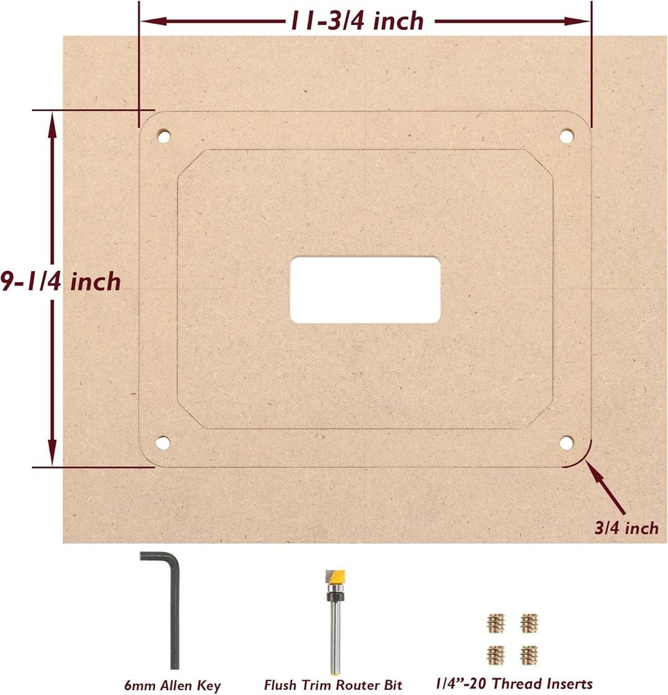 Router Table Insert Plate Template Kit – Includes MDF Routing Template, Threa...