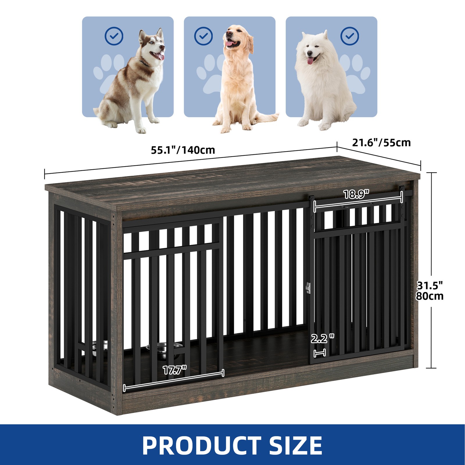 55" Extra Large Dog Crate Furniture Heavy Duty Metal Dog Kennel w/ Sliding Door