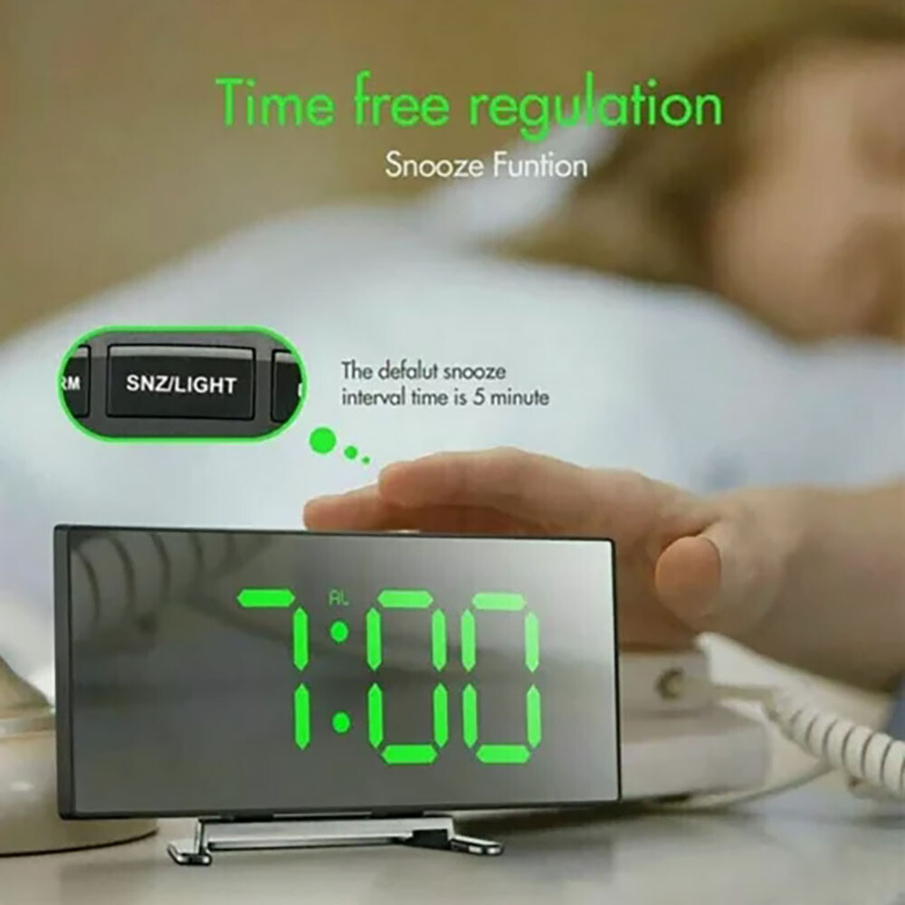 Digital LED Desk Alarm Clock Mirror USB Table Snooze Temperature Display Clocks