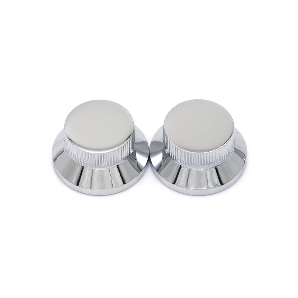 2x Metal Hat Top Flat Top Guitar/Bass Push-in Control Volume Tone Knobs Silver