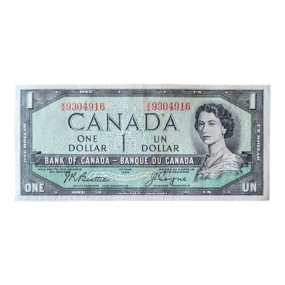 1954 Canada $1 Dollar Bill Banknote Circulated