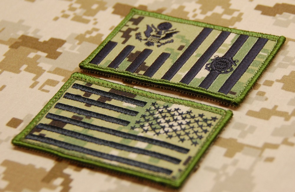 NWU Type III US Coast Guard Ensign Flag & Reverse US Flag Patch Set AOR2 Hook