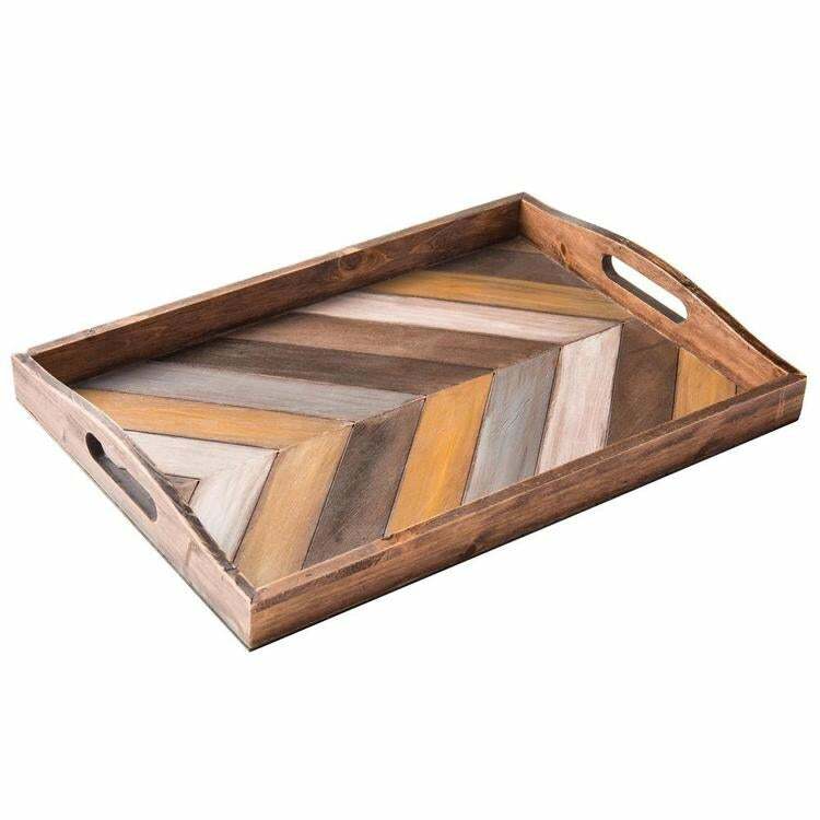 Rustic Wood Chevron Pattern Breakfast Serving Tray