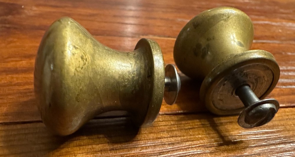 Vintage Heavy Solid Brass Round Knobs -  Pair  from Drawer Cabinet - Great Shape