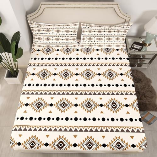 Bohemian Aztec Bed Sheets Set Size, Western Decor Flat Fitted King Multi 30