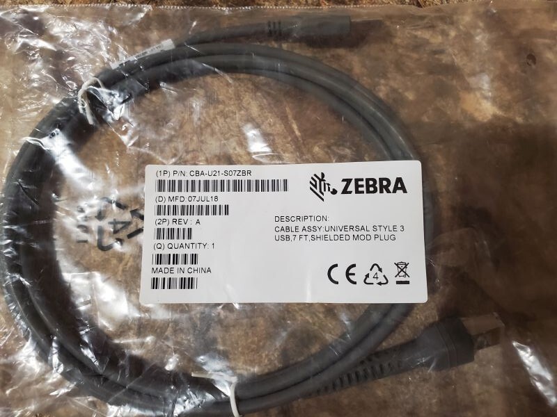 NEW Zebra CBA-U21-S07ZBR USB Data Transfer Cable - USB for Barcode Scanner 7 ft