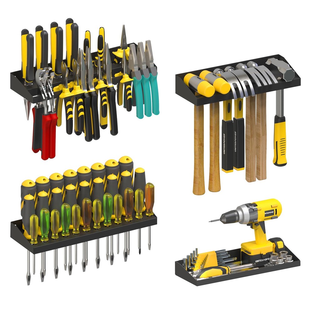 4 Pack Wall Mount Tool Storage Set Screwdriver Pliers Hammer Organizer