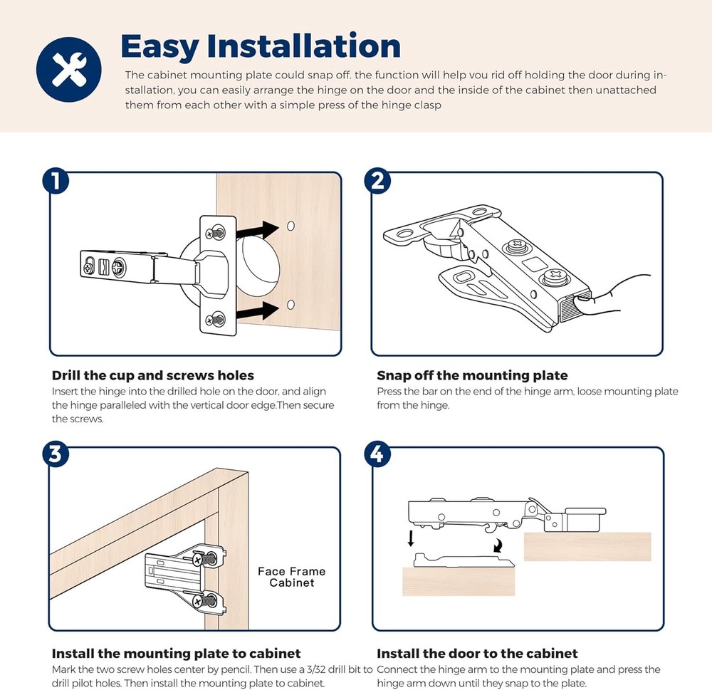 Full Overlay Cabinet Hinges Soft Close 1 Pair