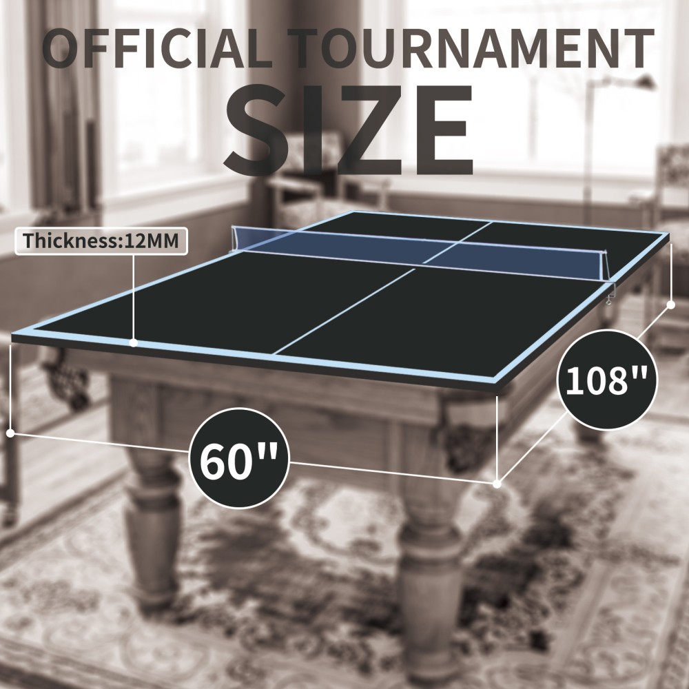 9ft Foldable Ping Pong Table Top for Indoor Use, Portable Conversion Top w/ Net
