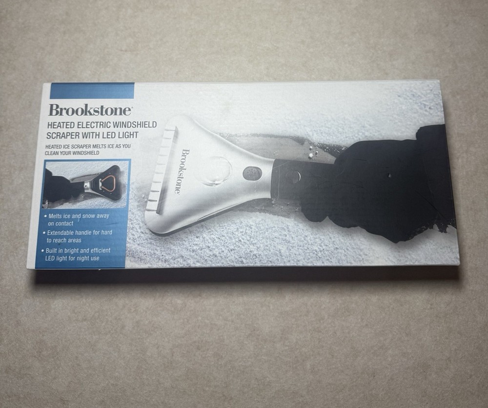 Brookstone Heated Electric Windshield Scraper LED Light NWT in Box