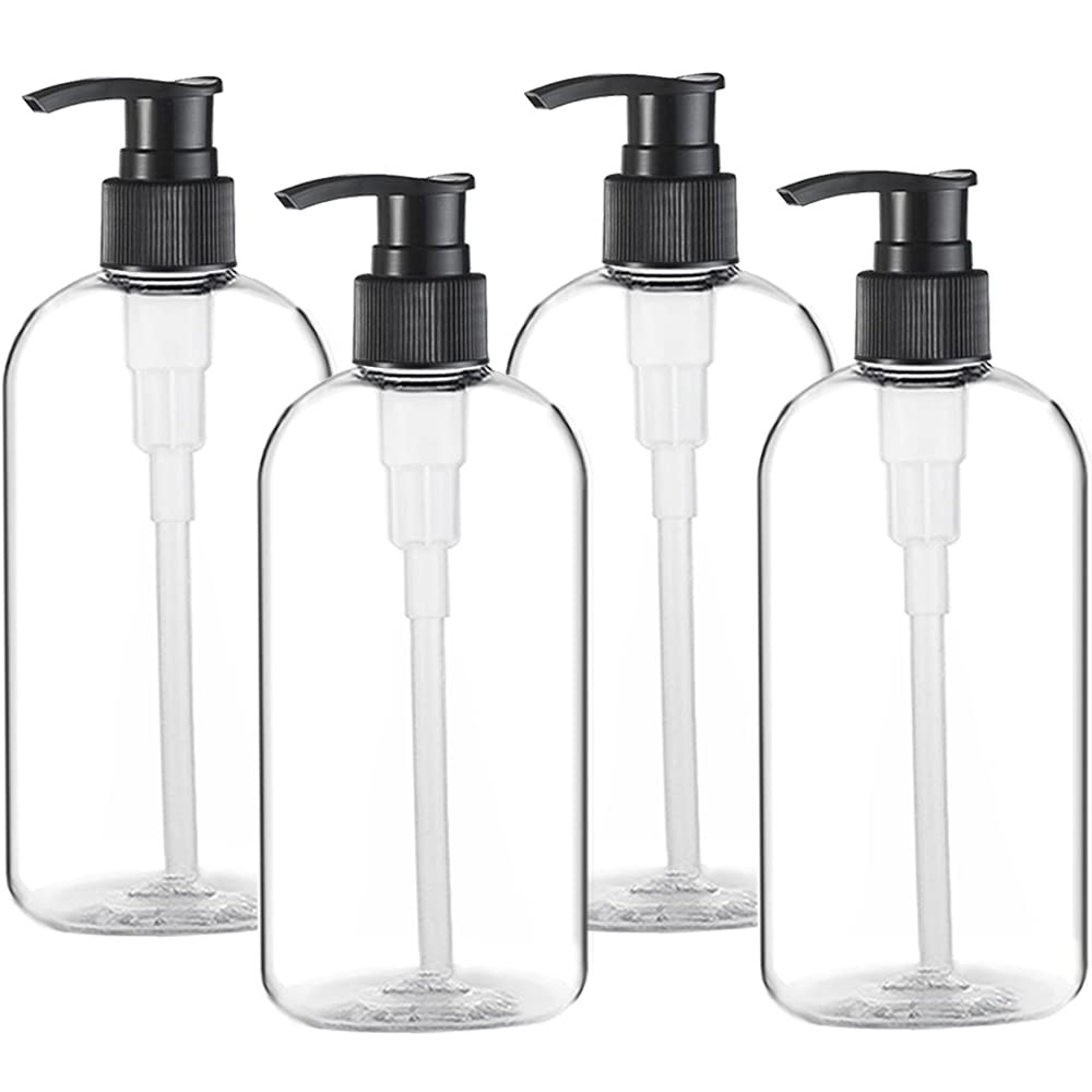 Empty Plastic Pump Bottles Dispenser Portable Shampoo Lotion Hand 4 Pack 16Oz