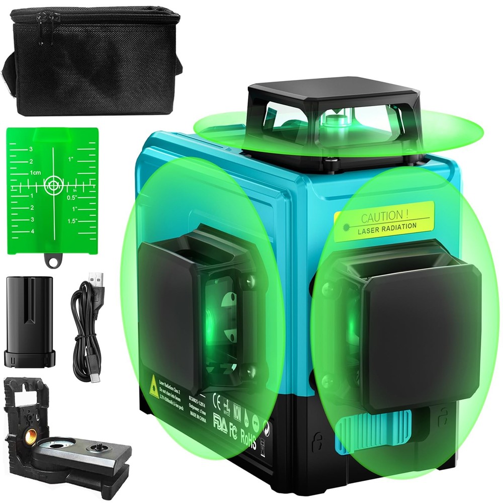 Laser Level 360 Self Leveling, 165Ft Line Leveling Tools, 3x360 Rechargeable ...