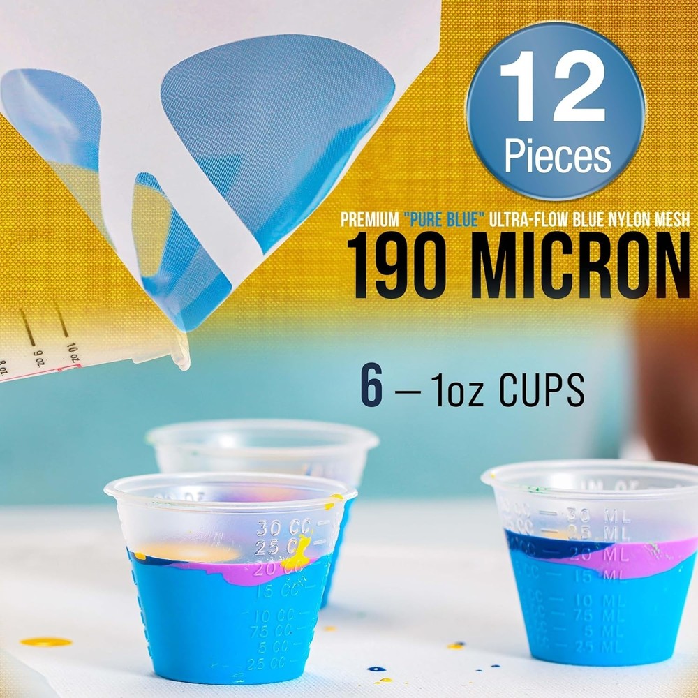 Paint Mixing Kit - 12 Cups, Lids, Sticks, Strainers