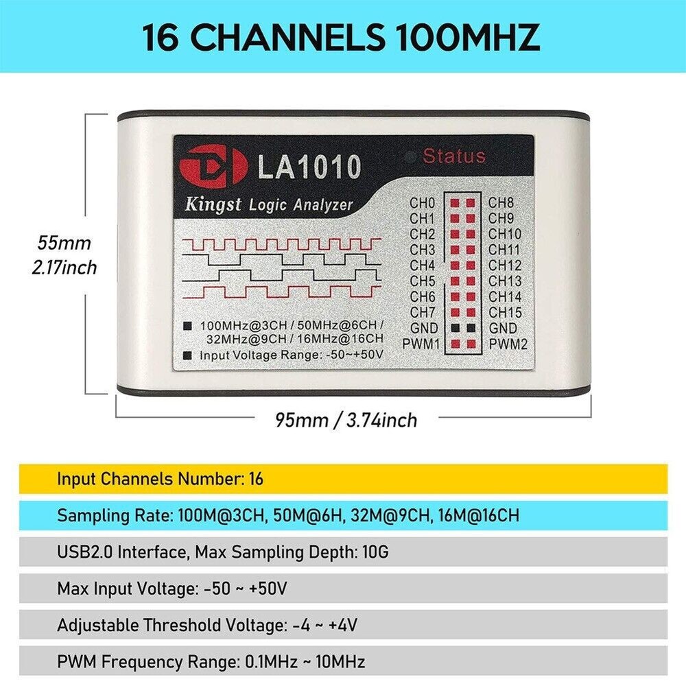 LA1010 Logic Analyzer USB2.0 16M 16CH 10G MCU ARM FPGA DSP Debugging Tools