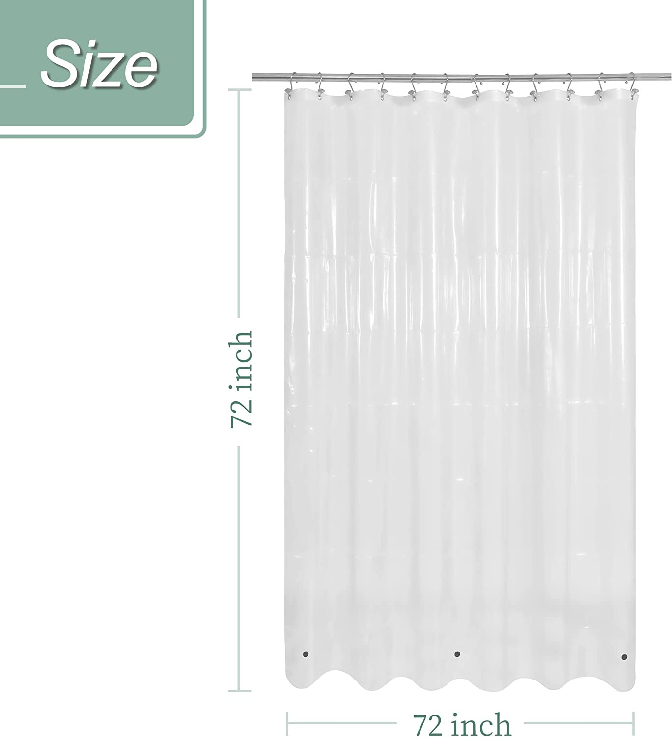 Clear Shower Curtain Liner with 3 Magnets, 72x72 Premium Flexible Sturdy Plastic