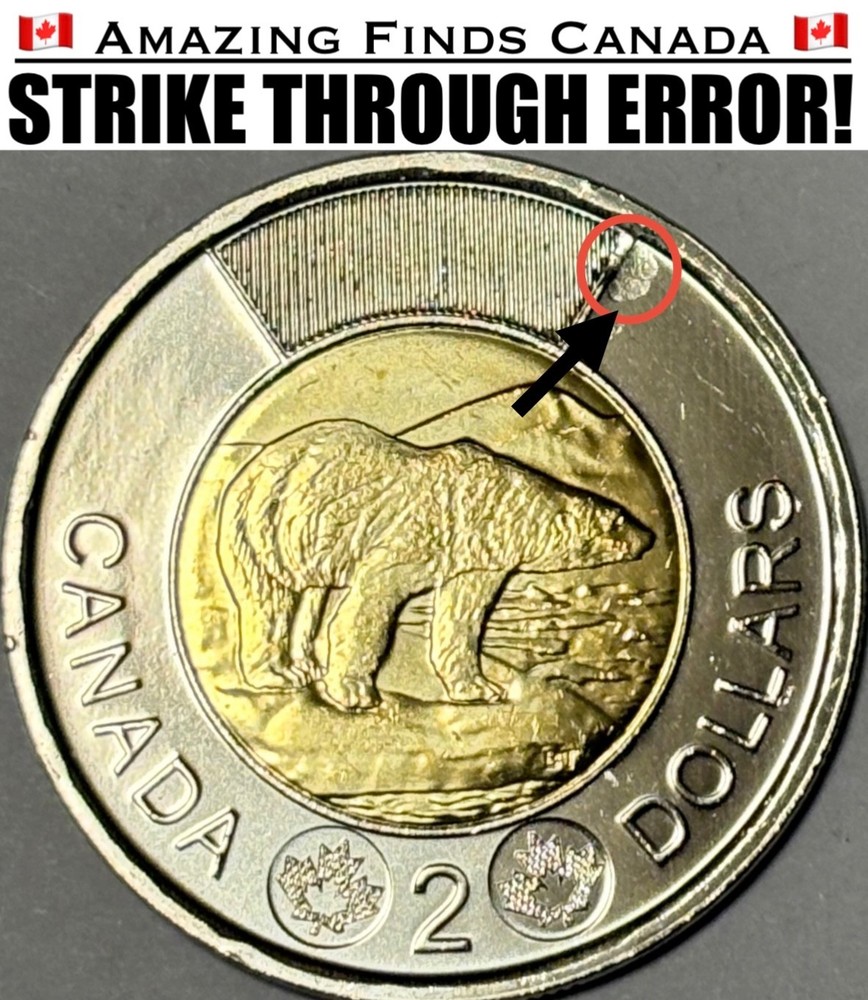 ERROR! 2023 Canada $2 Dollar Toonie! LARGE STRIKE THROUGH ERROR! UNCIRCULATED!