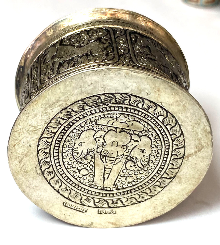 Solid Silver Indian Snake Elephant Round Silver Box 55mm x 41mm