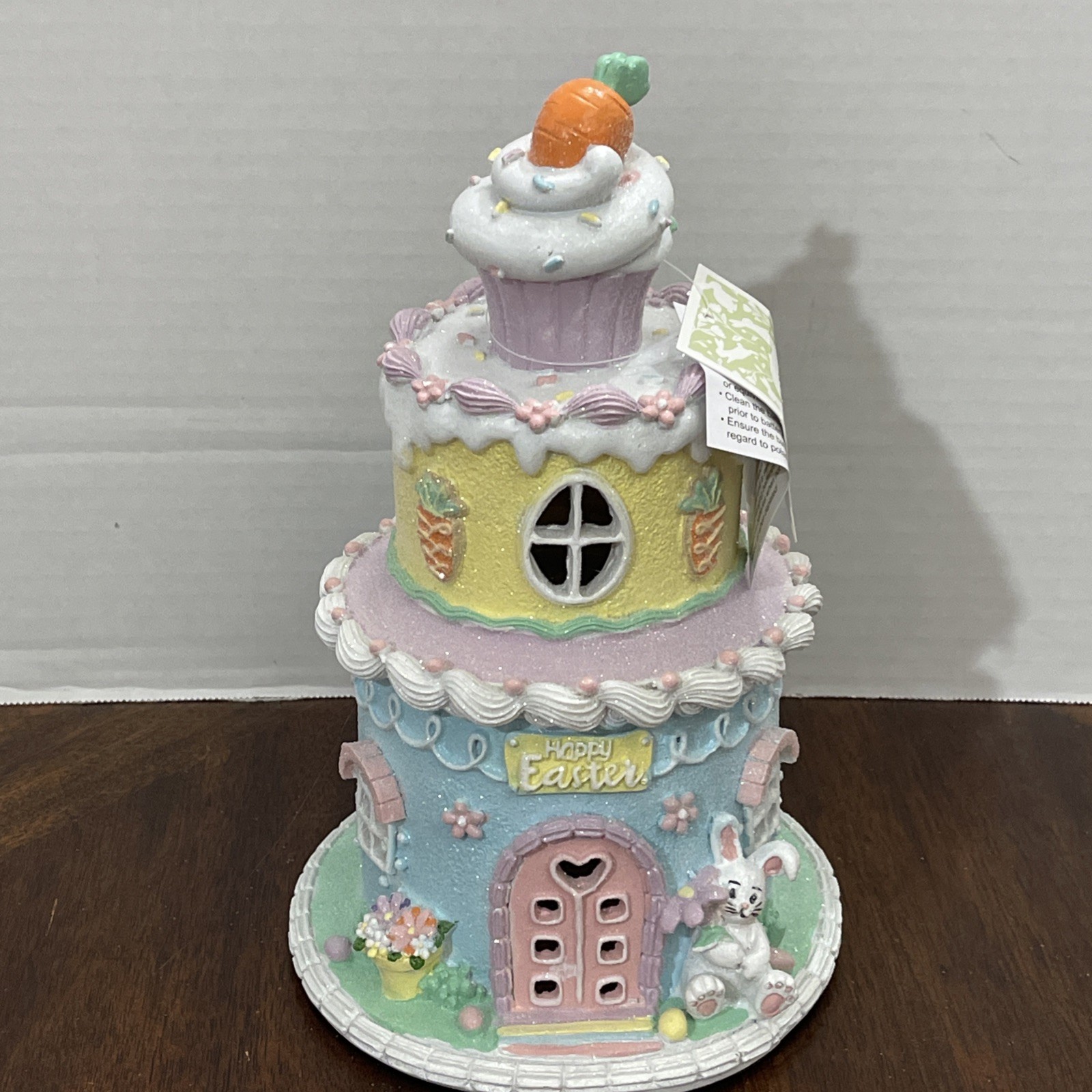 Easter Cake Cupcake Gingerbread House Bunny Carrot LIGHT UP Tabletop Decor 10.5"