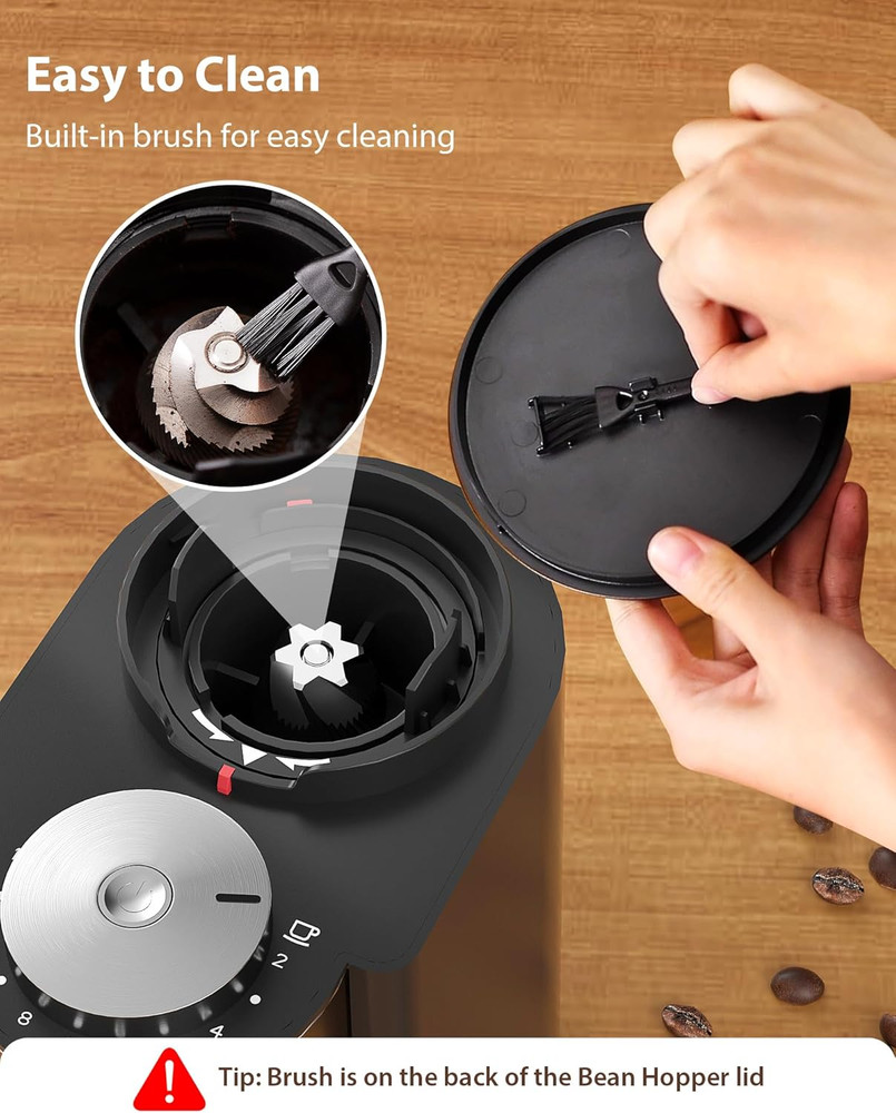Conical Burr Coffee Grinder with 25 Settings and Timer, Black