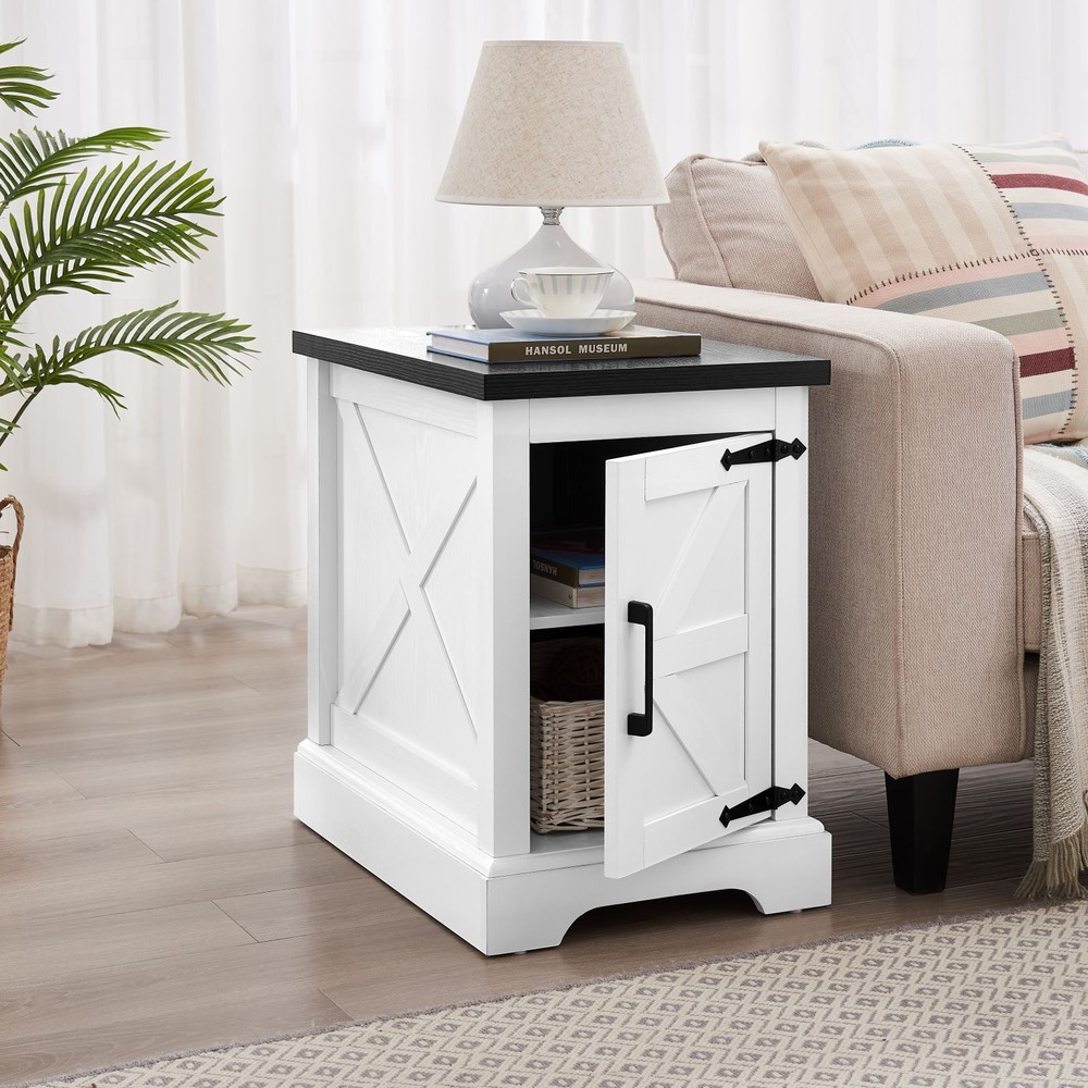 Farmhouse End Table Nightstand Rectangular Farmhouse End Table with Barn Door