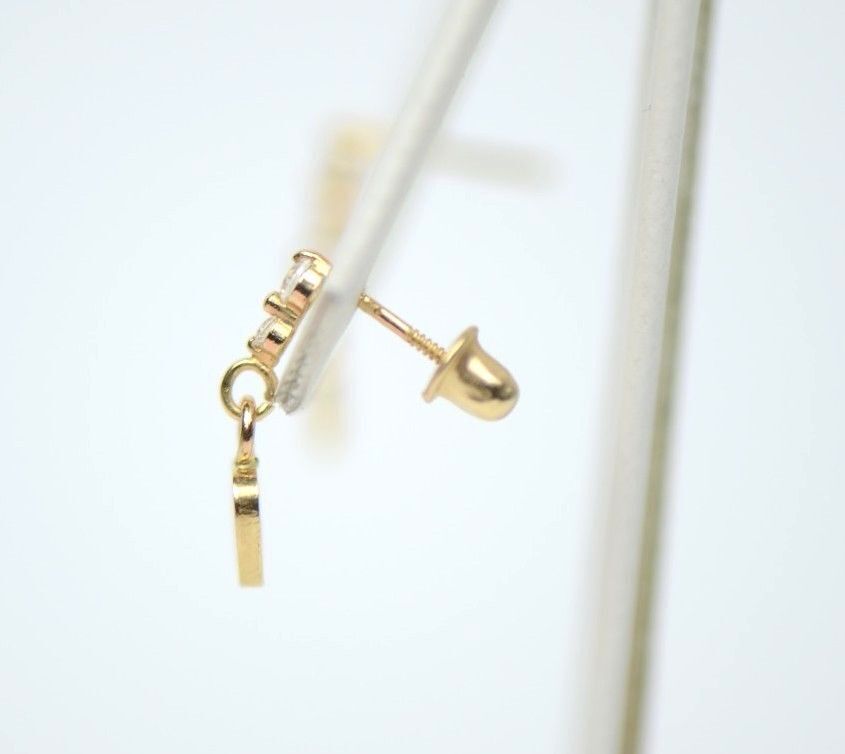 14K Solid Yellow Gold Enamel Heart Shape Dangle Stud Earring