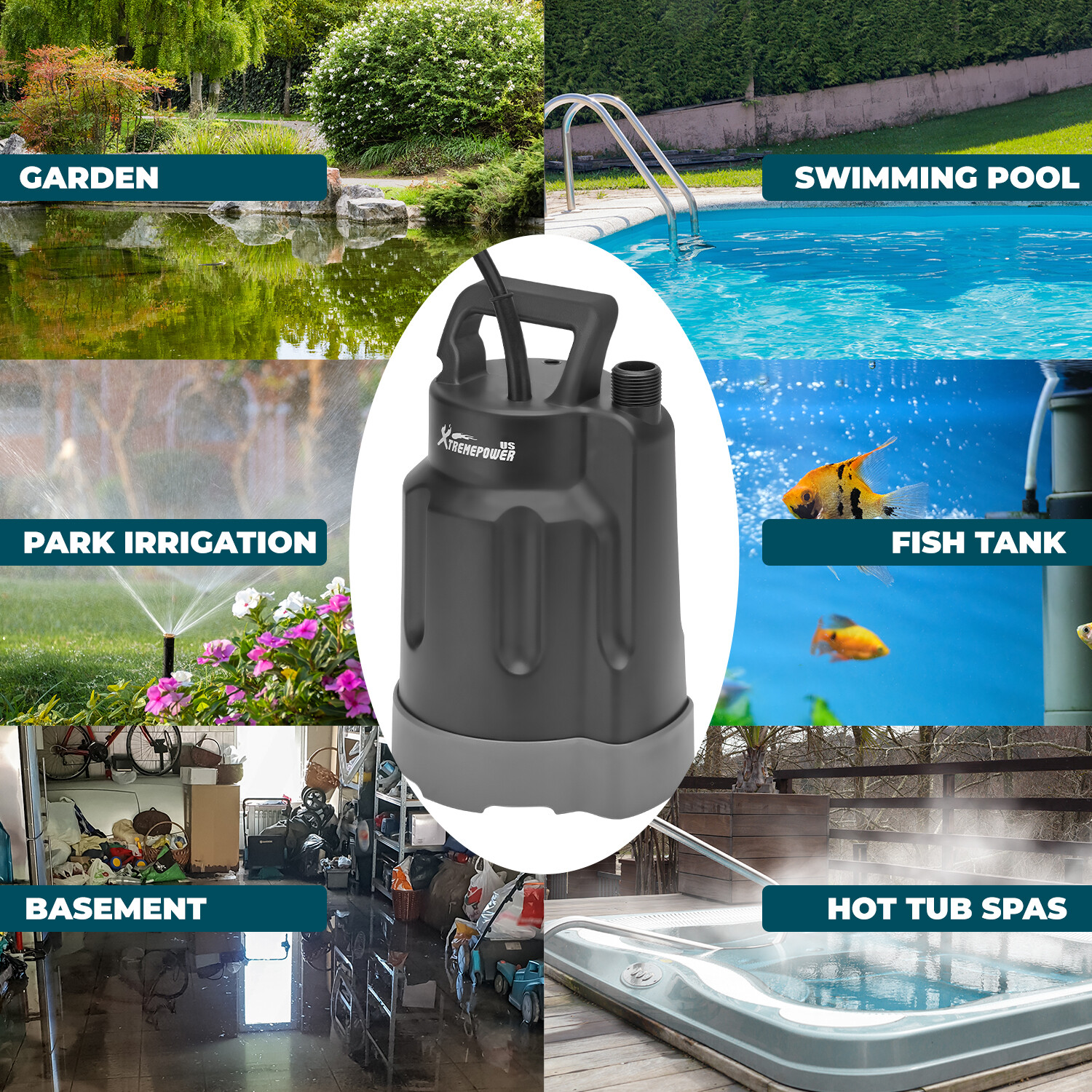 XtremepowerUS 1/3HP Submersible Utility Pump Sub Pump 1700GPH 30ft Lift Height