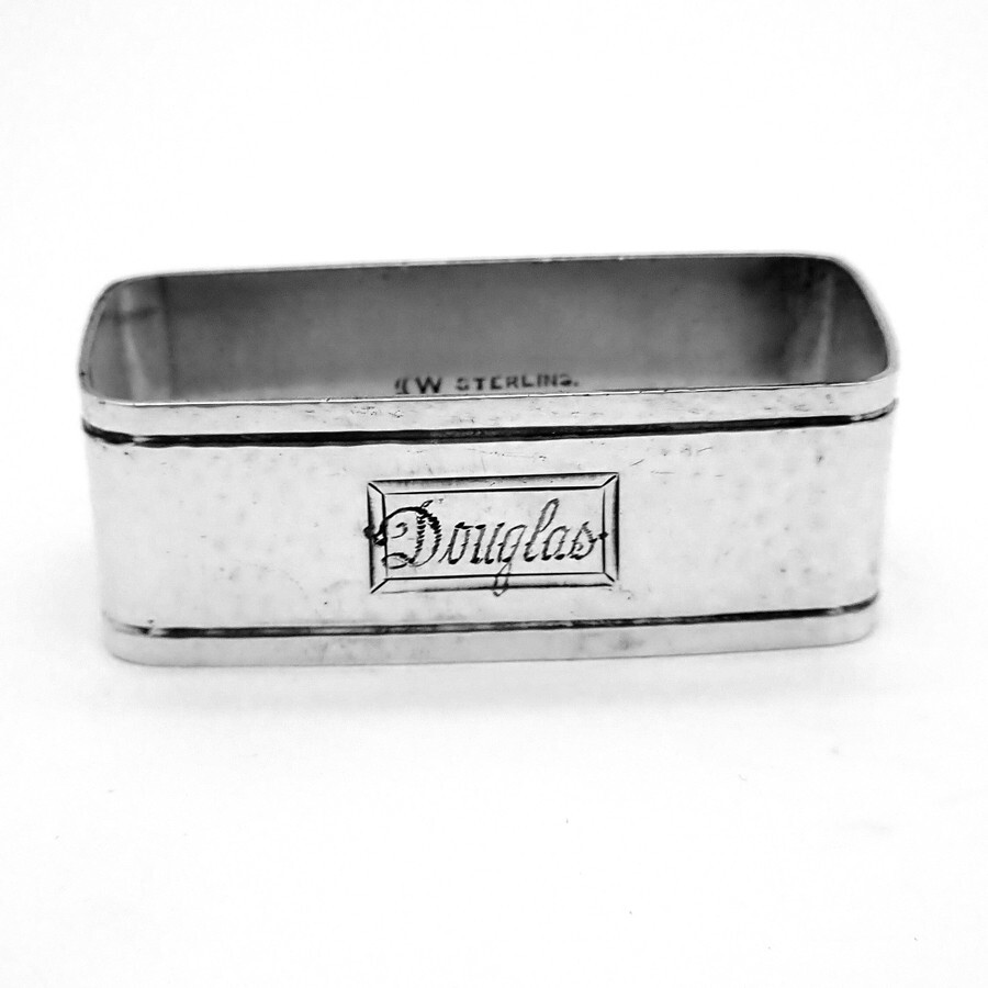 Rectangular Napkin Ring Hammered Sterling Silver Watrous Mono Douglas