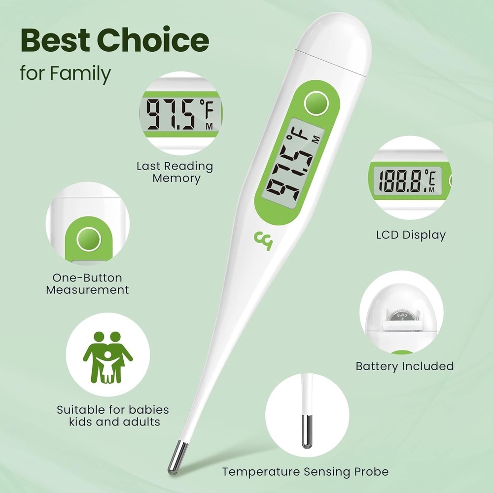 Multifunctional Digital Thermometer: Fever Alert, Memory Recall, Waterproof Tip