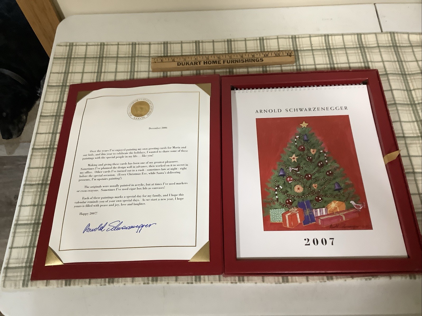 Rare Arnold Schwarzenegger 2007 Holiday Calendar Of His Art W/ Signed Letter