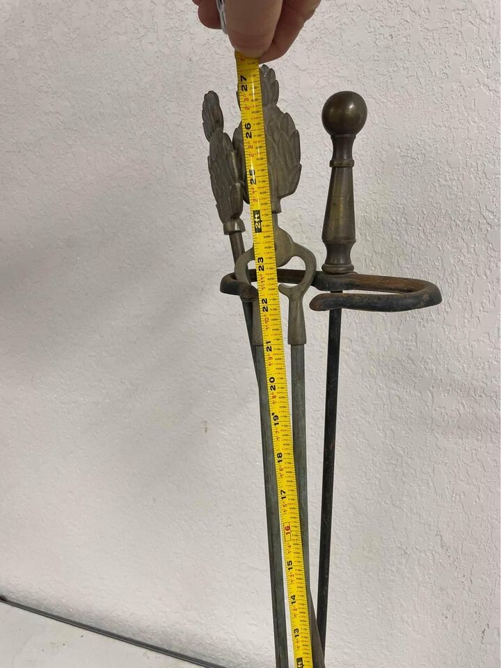 Brass pineapple fireplace broom and grabber set