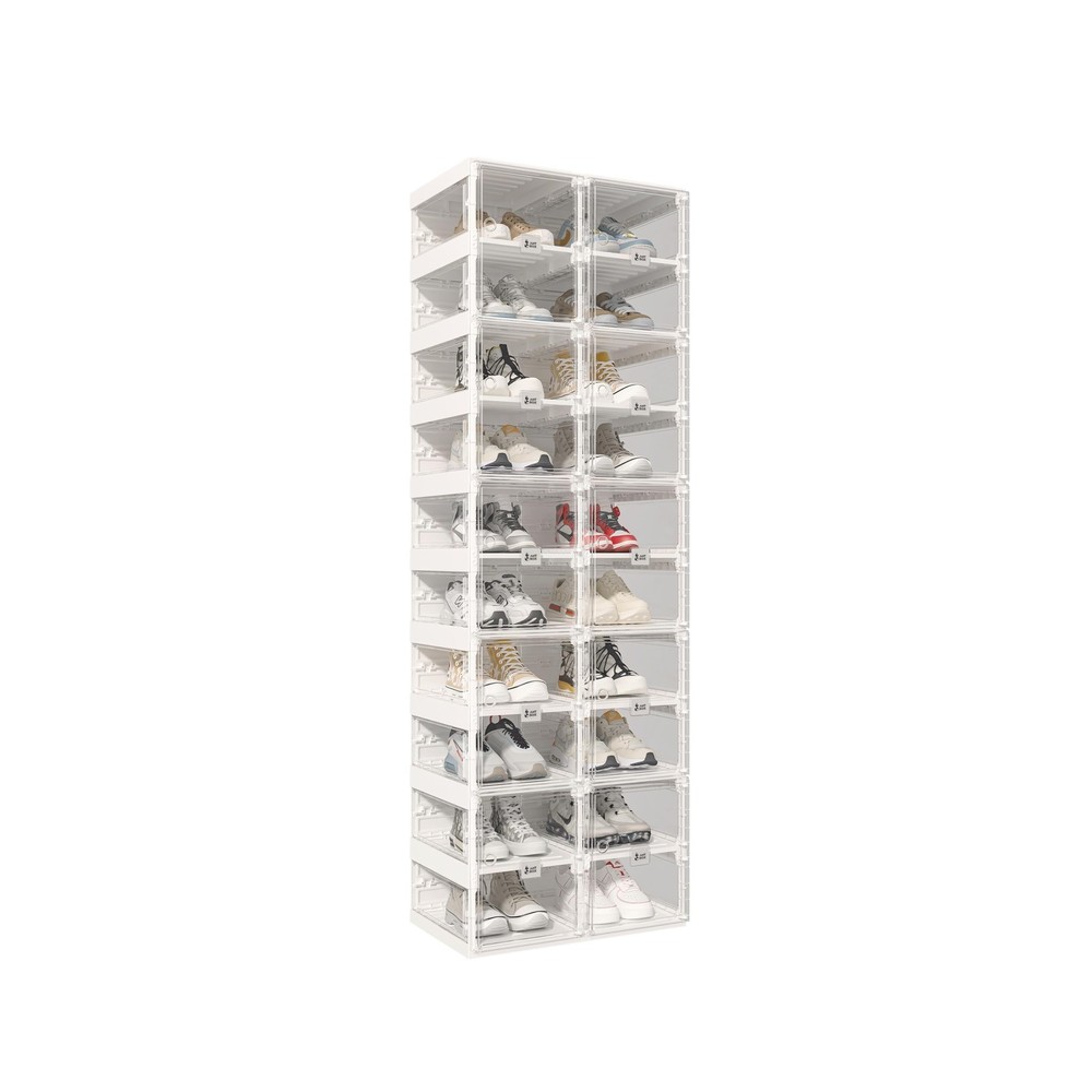 ANTBOX Collapsible Shoe Boxes Clear Plastic Stackable, Quick Setup Drop Front...