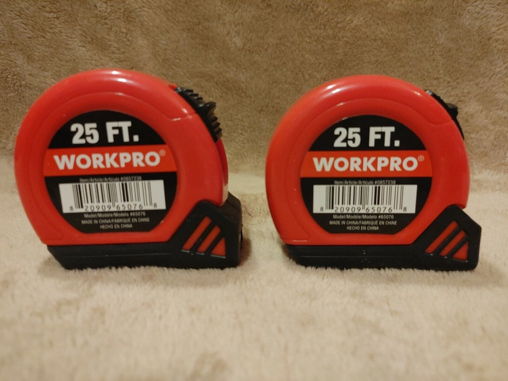 Pair: Workpro 25' Measuring Tape End Hook SAE Easy Read Numbers