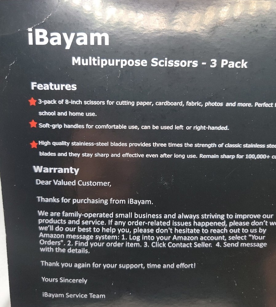 Scissors iBayam 8" Multipurpose Scissors Bulk 3-Pack Ultra Sharp Blade Shears