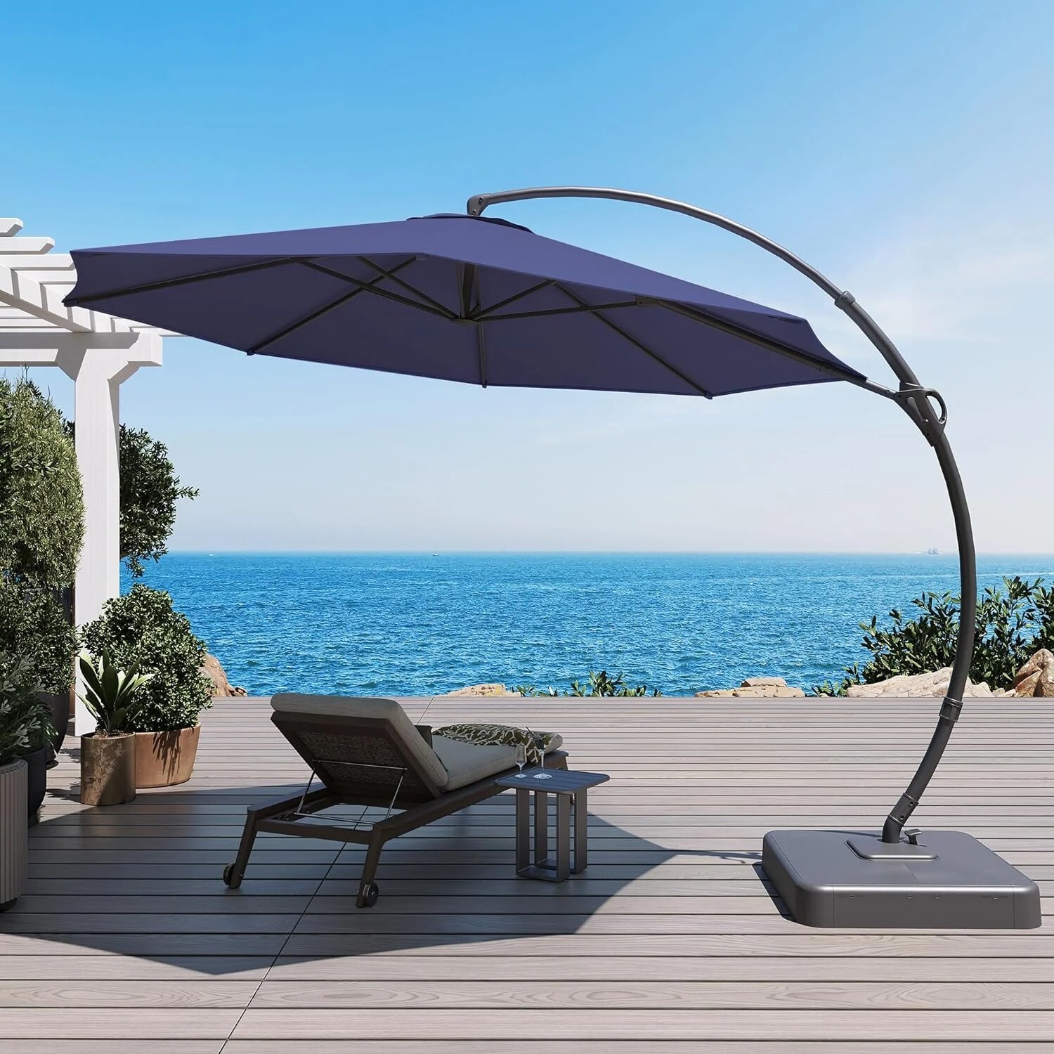 LAUSAINT HOME 12FT Sunbrella Patio Cantilever Umbrella with Base, 360°
