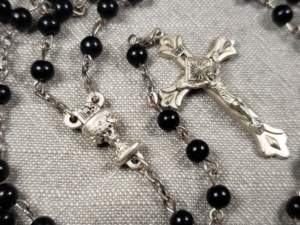 Beautiful Rosary Black Beads Christian Religious Gift C59