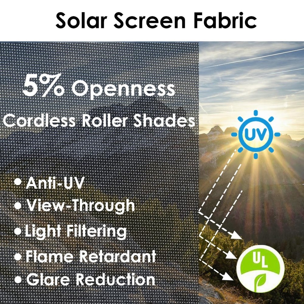 Cordless Roller Shades for Windows,Light Filtering Pull Down Blinds,Solar Scr...