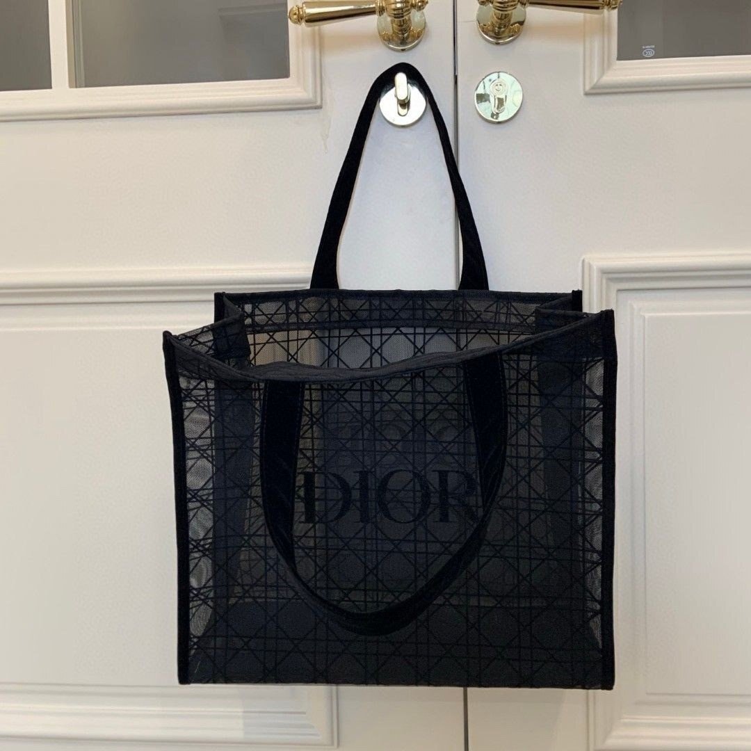 DIOR BEAUTY Exclusive Lace Mesh Tote Summer Beach Black Cannage Design new bag