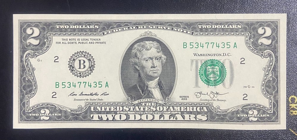 2013 $2 Two Dollar Bill  Serial RADA# B 5347.7435 . UNC