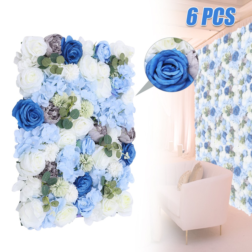 6x Artificial Flower Wall Panel Silk Rose Hydrangea Backdrop Wedding Party Decor