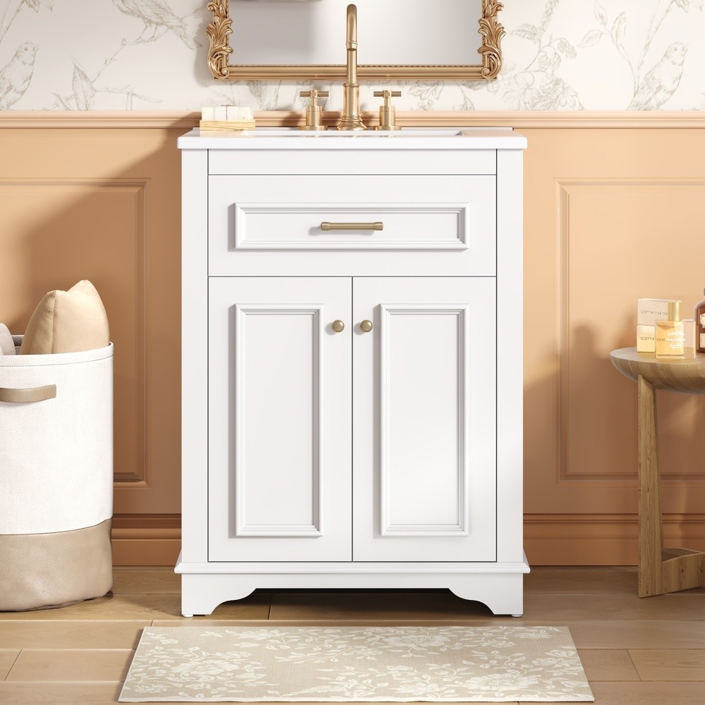 Bathroom Vanity with Ceramic Sink Double Doors Includes 1 Flip-Up Drawer