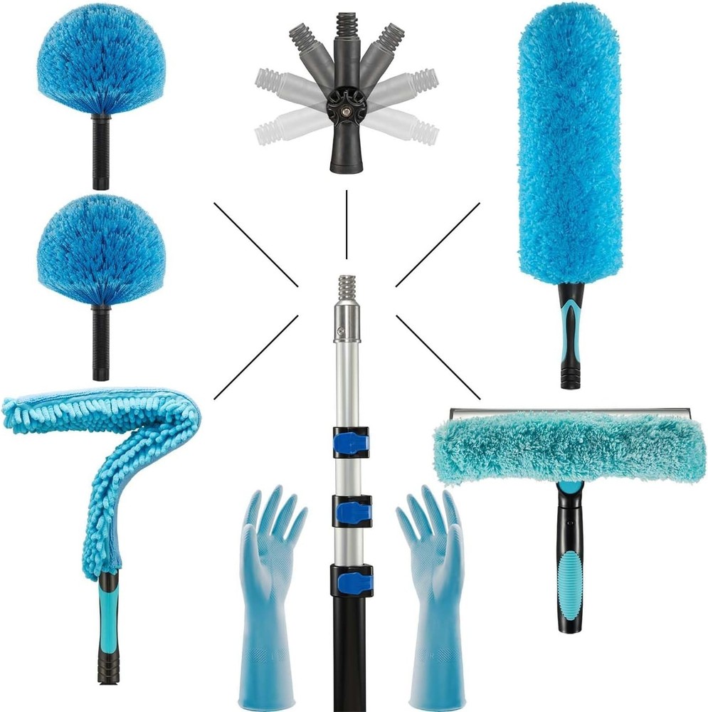 20 Ft High Ceiling Fan Cleaner Cobweb Dusters Kit with 5-12ft Extension Pole