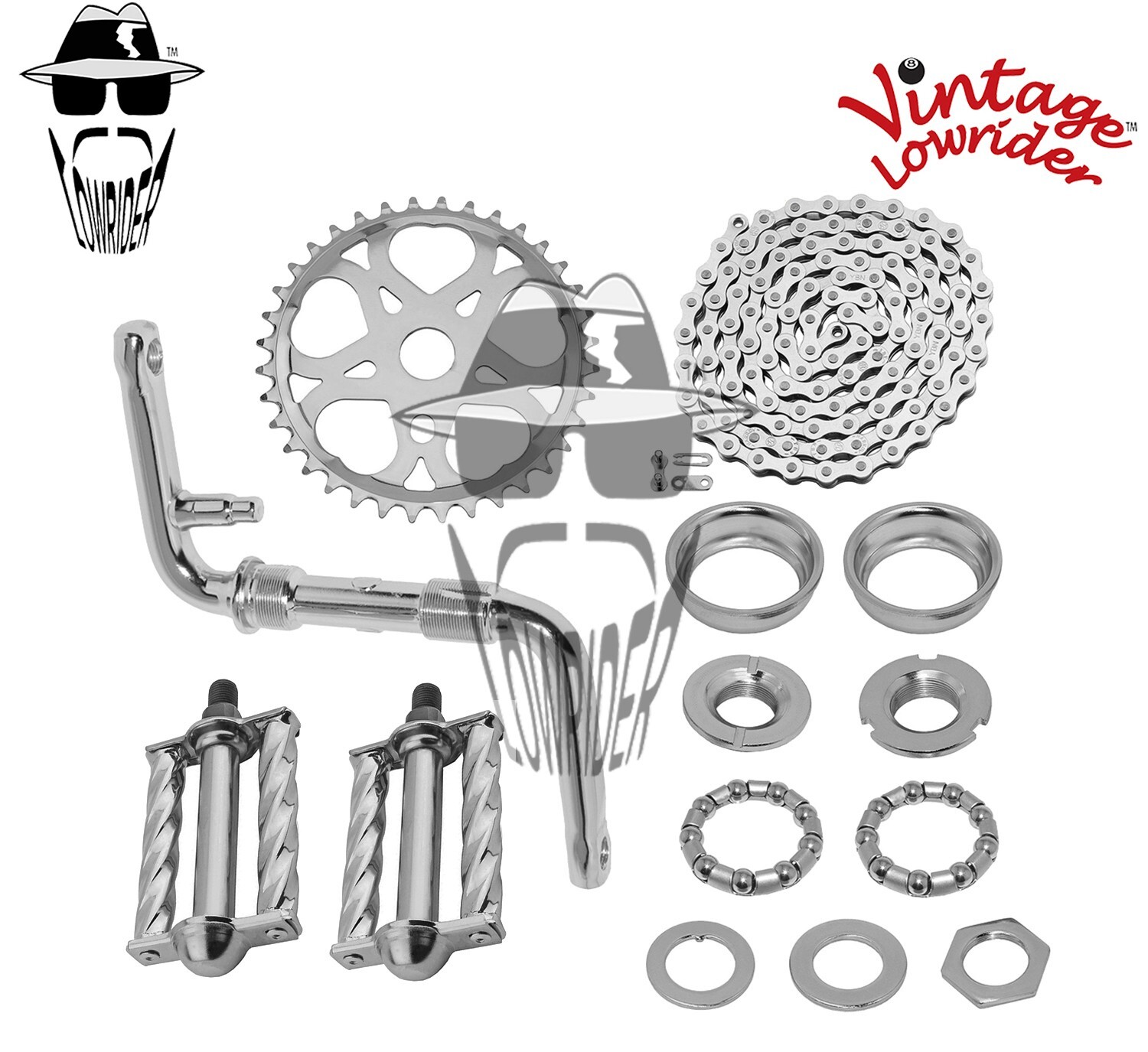 VINTAGE LOWRIDER - Regular CRANK PKG - Heart Square Twisted Pedal Chrome